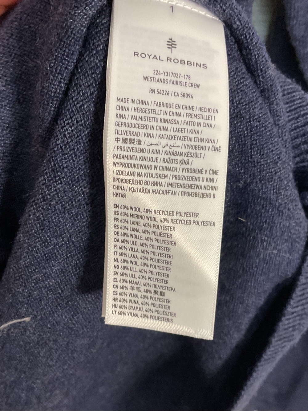 Royal Robbins Westlands Fair Isle Crew Sweater Merino Wool Blend Med Blue Brown - Picture 3 of 14